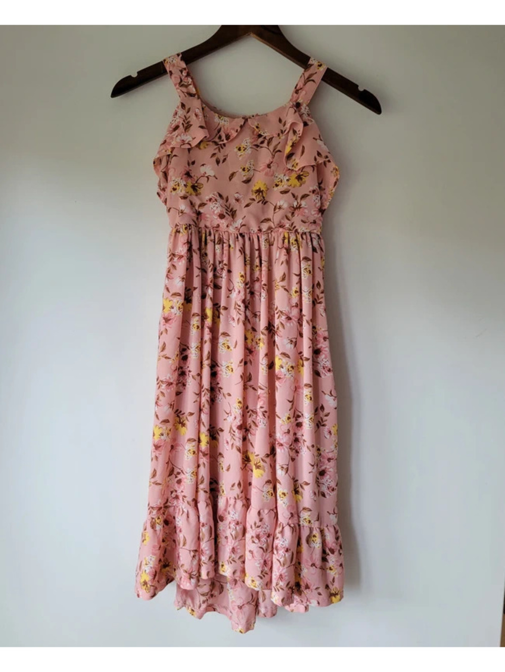 Girls Rule Floral Dress Girls Size 6-7 Yrs Old Pink Brown Long  Special Event